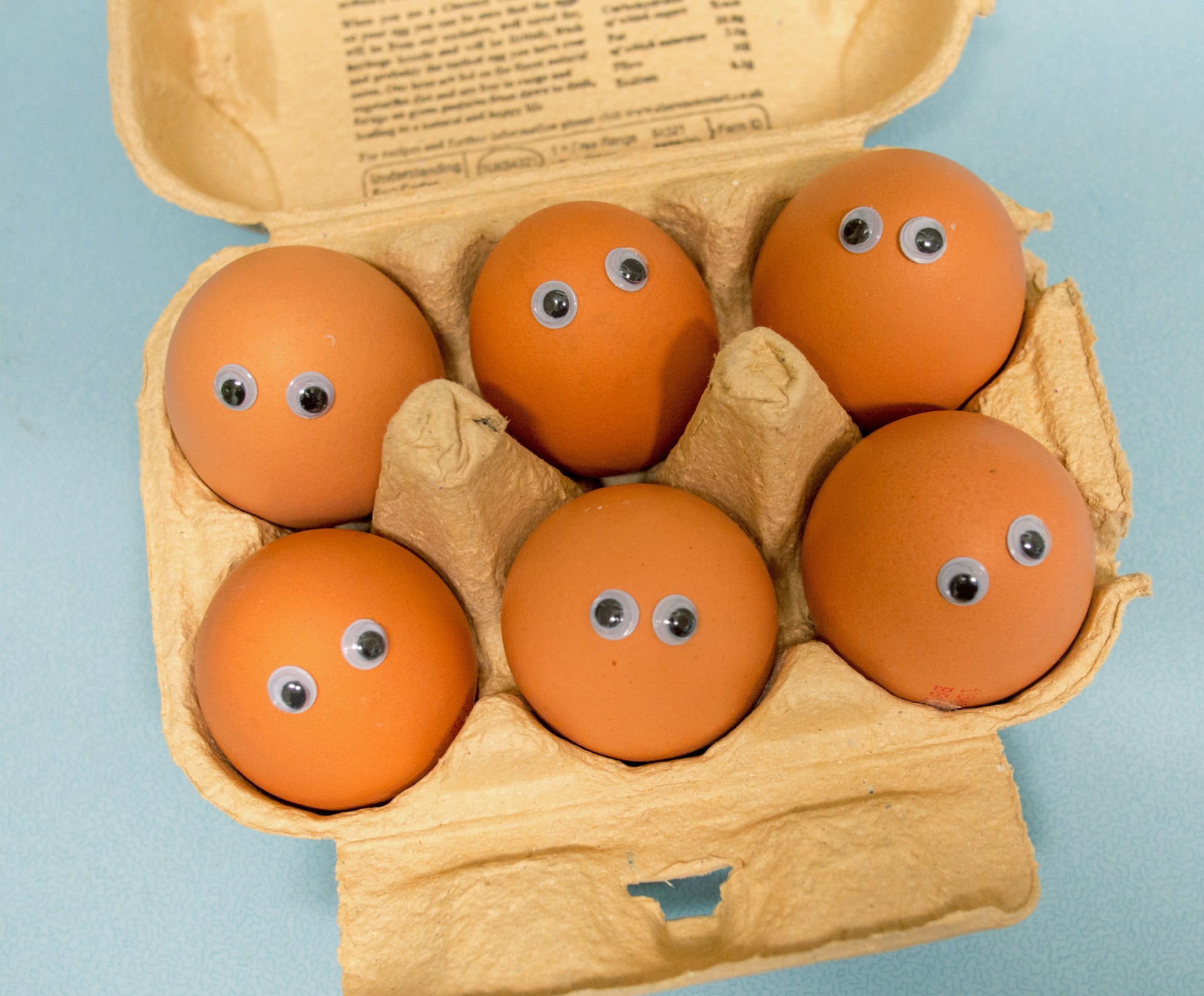 Googly eyes on eggs